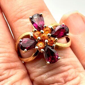 Unique Womens Ring 14K Gold Garnet Citrine 4 Grams Size 7 Estate Jewelry
